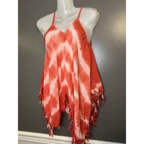 Mimi Shirt Womens Large Red White Tie Dye Cami Tassel Fringe Handkerchief Boho - Picture 3 of 10